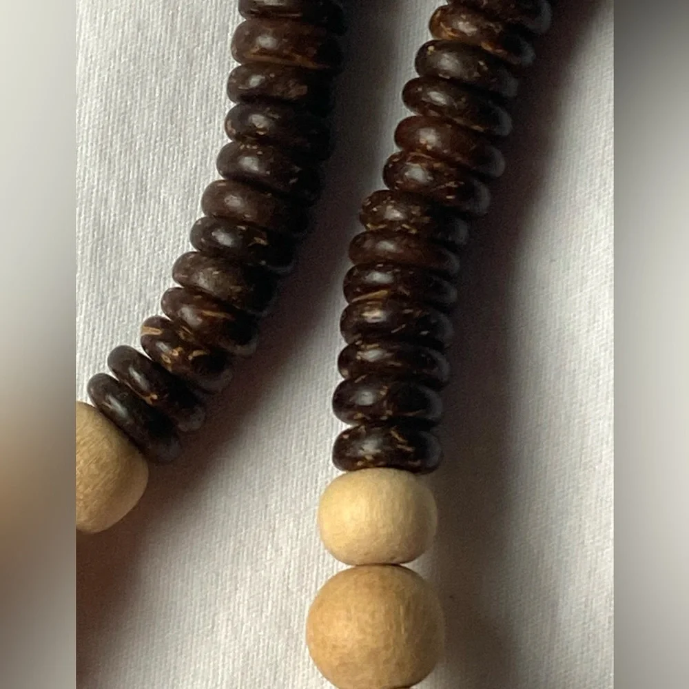 Statement Chunky Wood And Coconut Shell Bead Necklace Bohemian Tribal Brown
